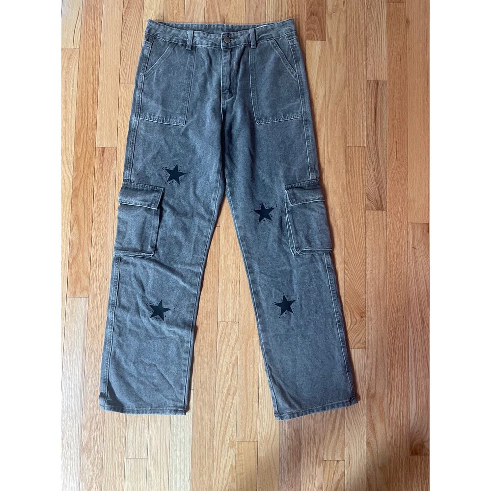 Cargo Pants,‎ Gret distressed jeans with star print, size L